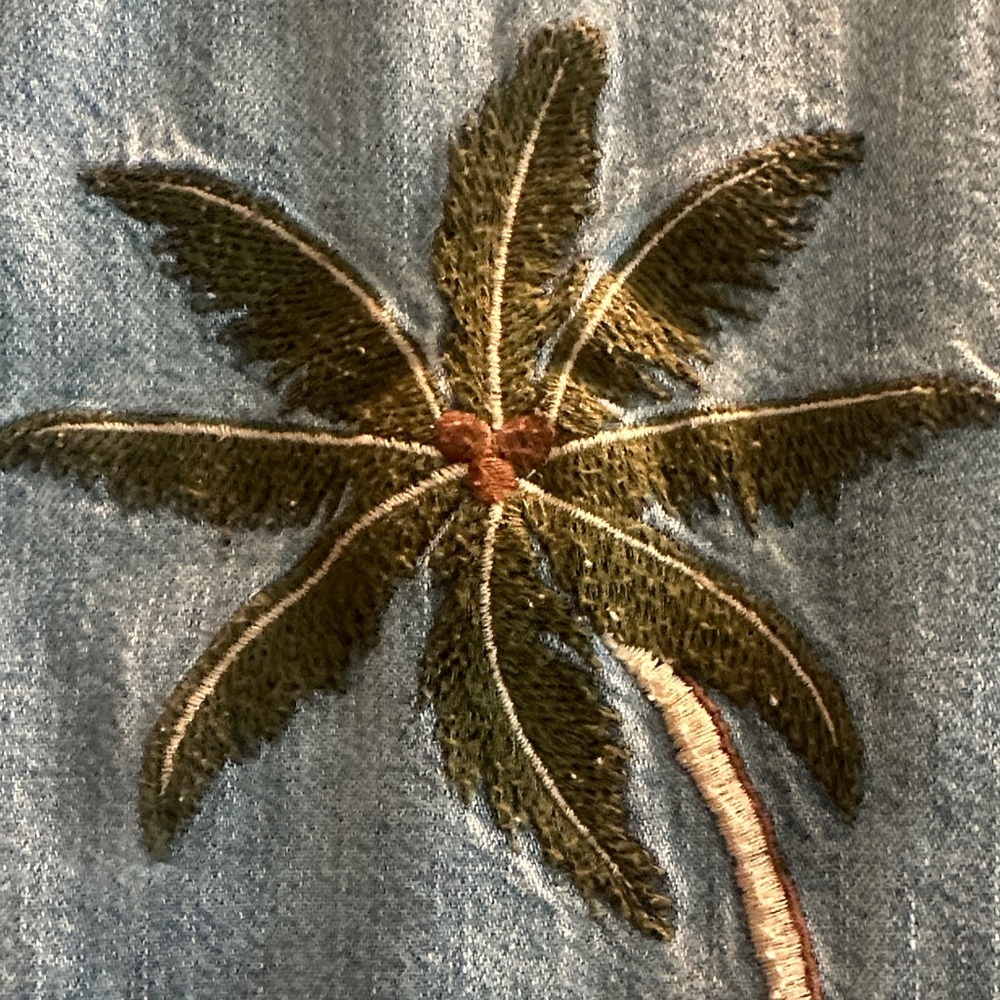 American Eagle Outfitters Light Blue Denim Blouse with Palm Tree Embroidery - Picture 5 of 10